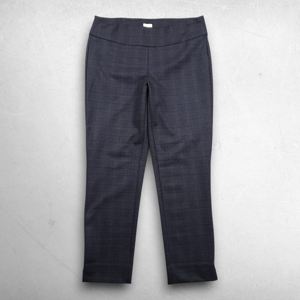 Zac & Rachel Pullon Pants Women L Gray Plaid Elastic Waist Stretch Tapered Leg